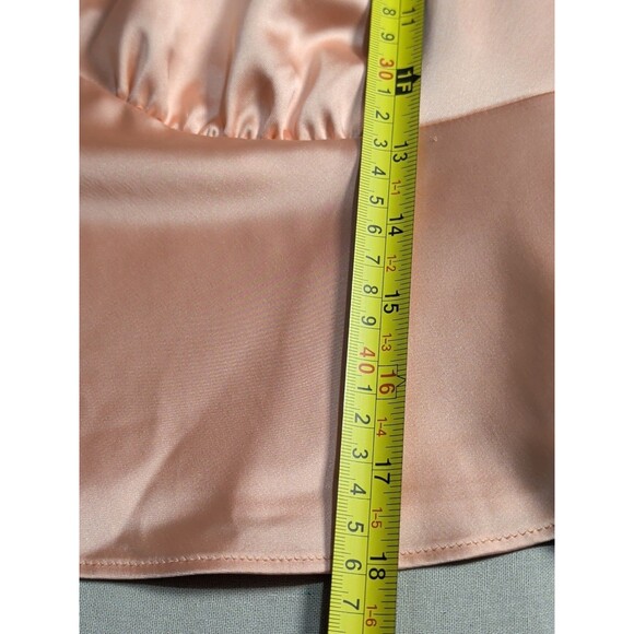 Y2K Satin Babydoll Crop Top Coquette Peach Crochet Trim Flower Center Sz L Girly - Picture 10 of 10